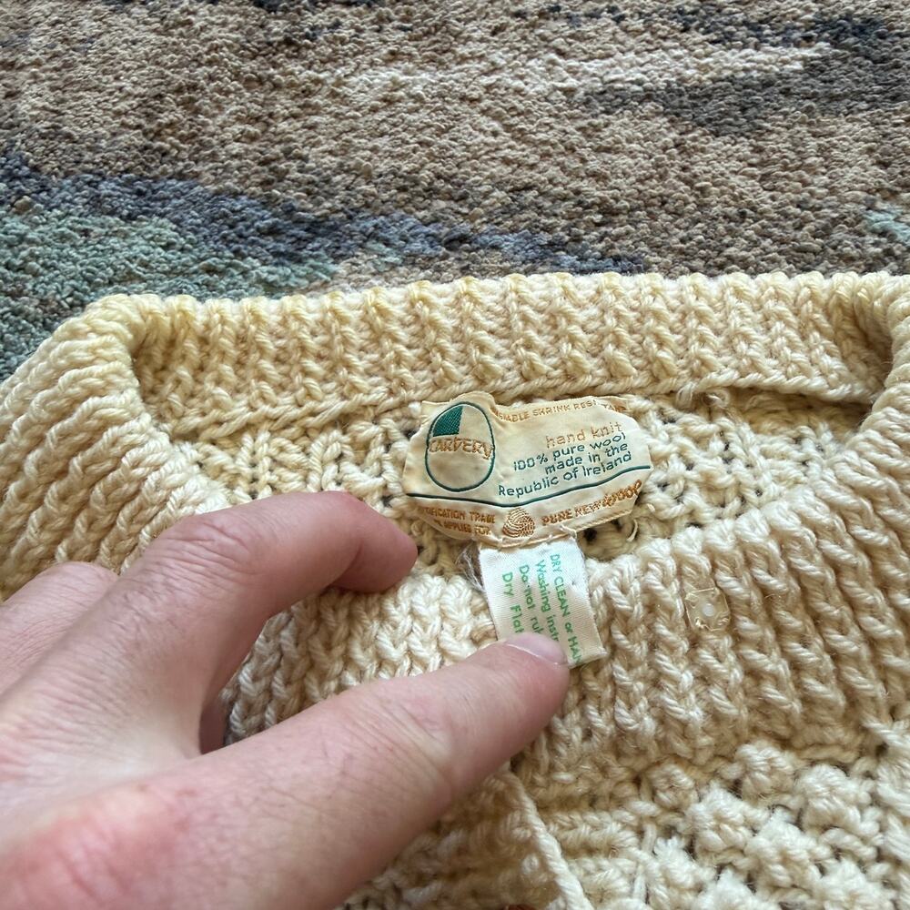 Vintage 80's Cardery Hand Knit Pure Wool Ireland Cream Knit Cardigan Sweater M - Picture 4 of 10